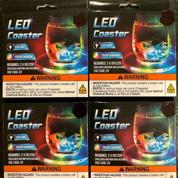 Other - NEW IN BOX Set of Four (4) LED Drink Coasters  Three Different Modes